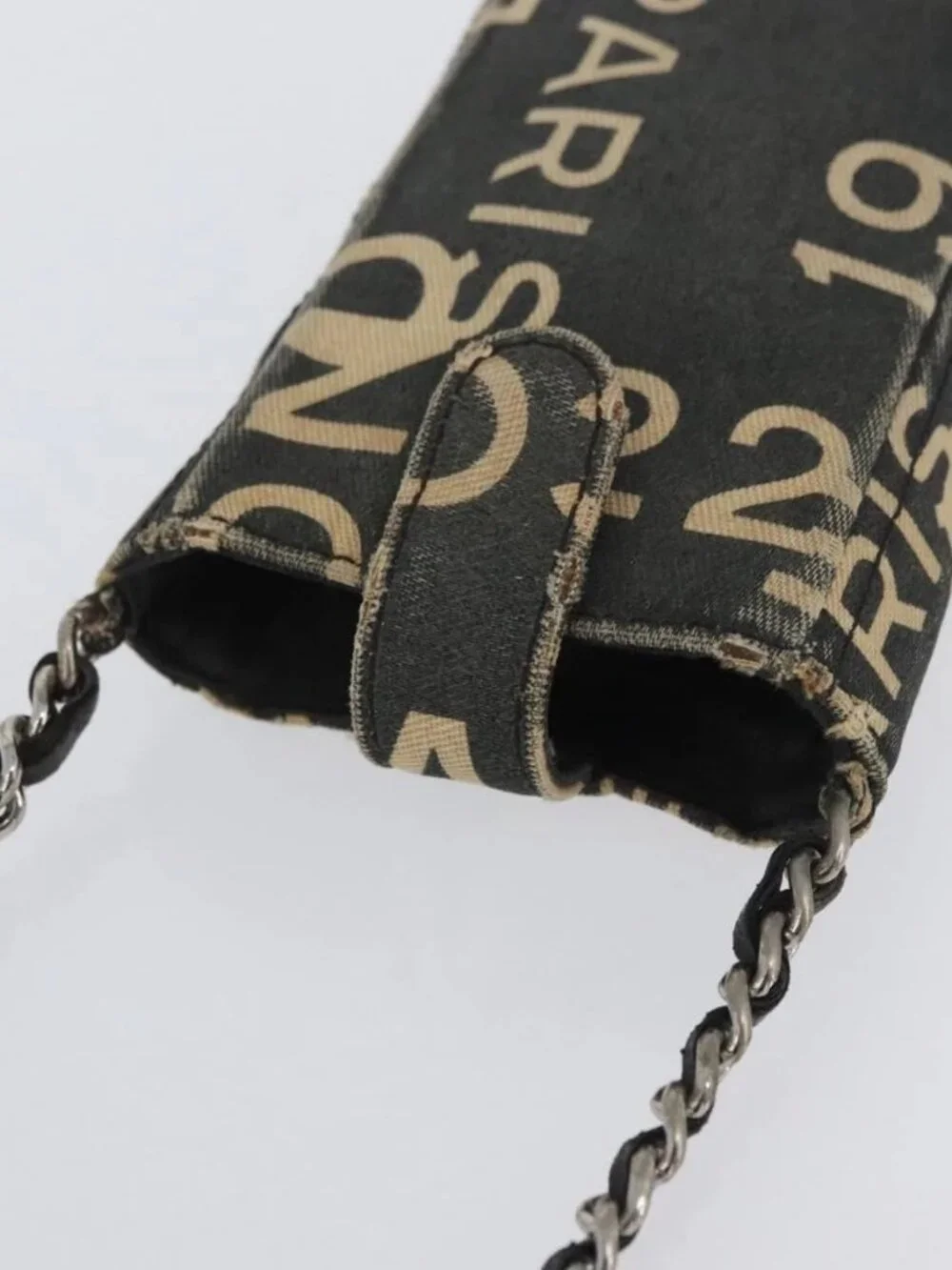 CHANEL By Sea Line Phone Pouch Shoulder Bag Canvas Black Silver CC Auth BSZ685